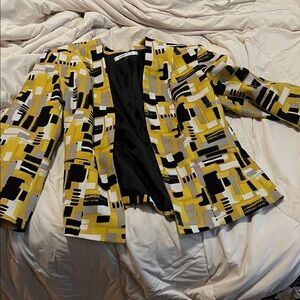 Kasper Yellow and Black Geometric Blazer